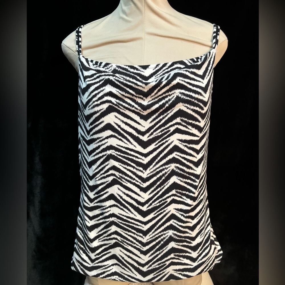 WHBM black and white zebra drape neck tank top size large
